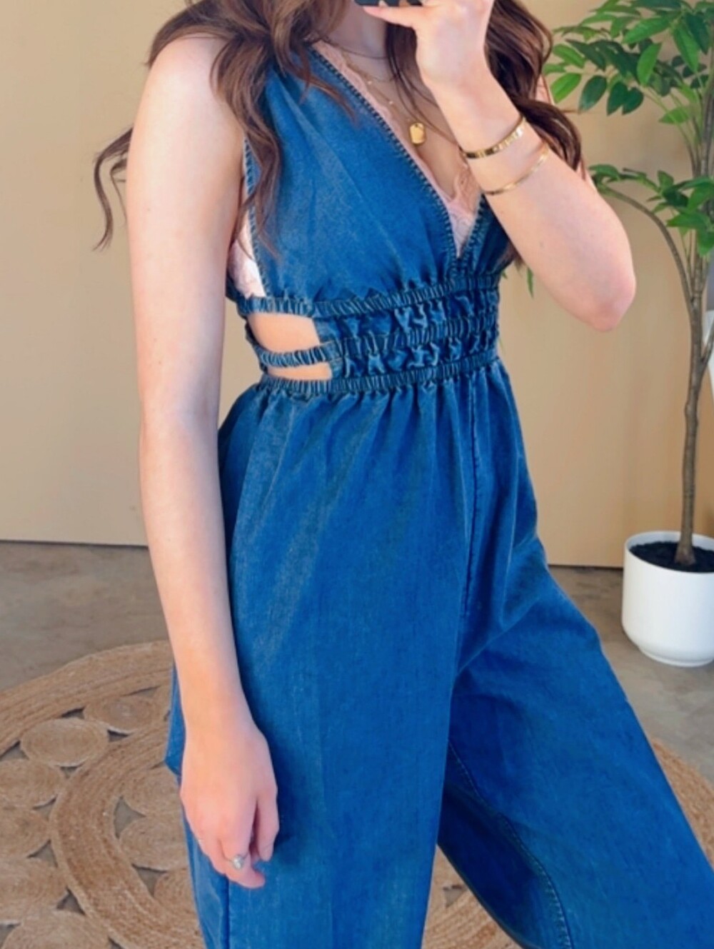 🌞 Blue Denim Wide-Leg Jumpsuit